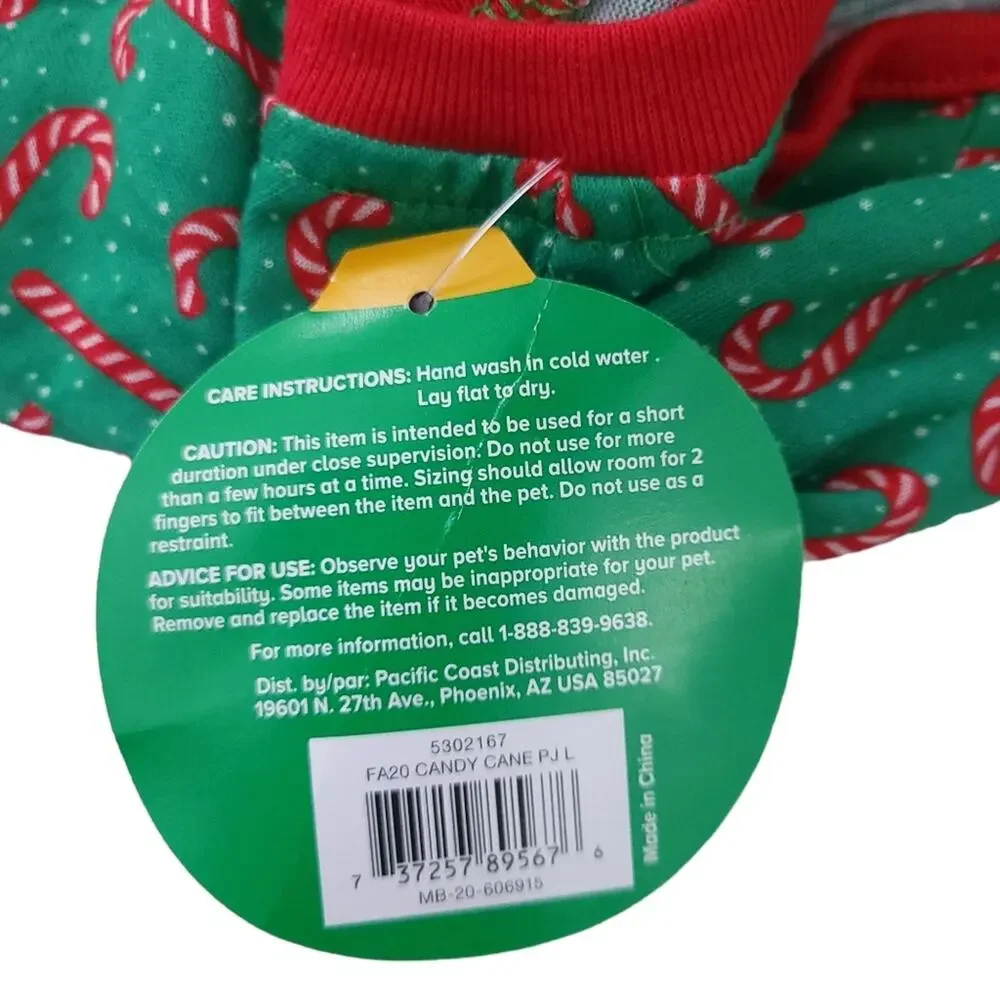 NEW Christmas Dog Pajamas Large Green Red Candy Cane Holiday PJs So Cute!